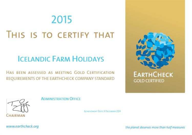 Icelandic Farm Holidays is EarthCheck certified Icelandic Farm Holidays is EarthCheck certified