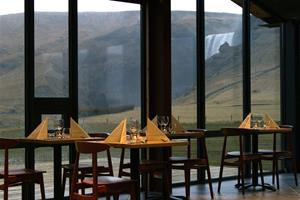 Restaurant with a view towards Skógafoss
