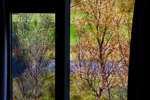 The view from one of the room, facing Skógafoss Waterfall