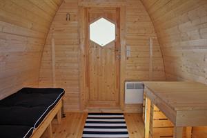 Inside a camping pod