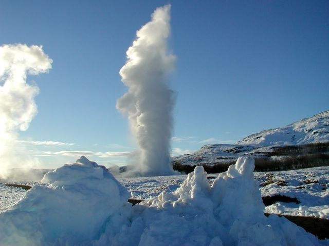 Geysir hot spring in winter Geysir hot spring in winter