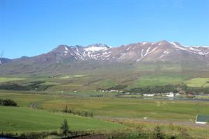 The view towards Hrafnagil and Mt. Kerling from Silva Holiday Homes