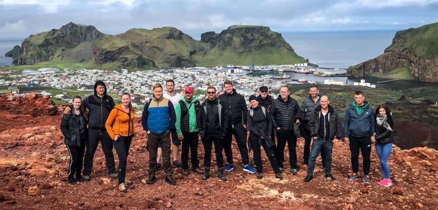Group hiking in Vestmannaeyjar Group hiking in Vestmannaeyjar