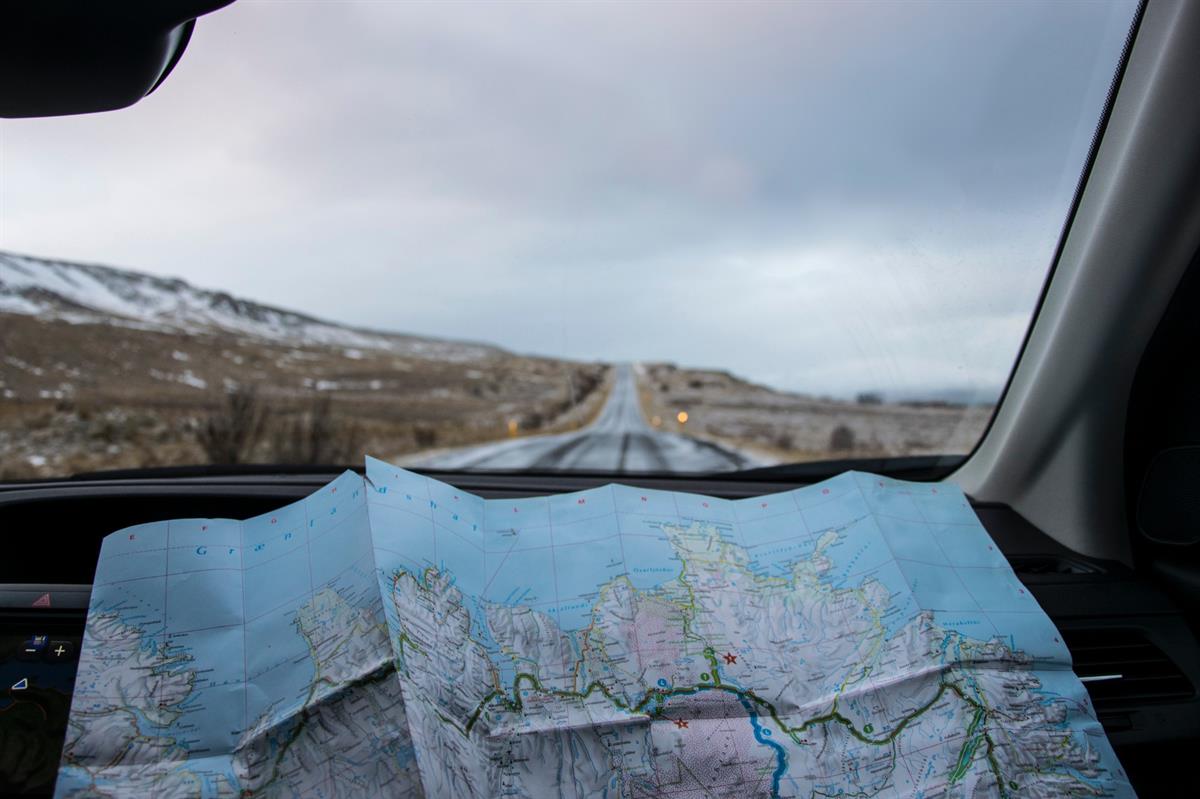 Reading a road map in Iceland Reading a road map in Iceland