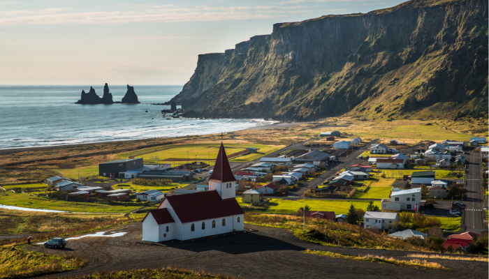 View over Vík town in Iceland View over Vík town in Iceland