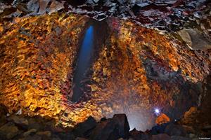 Viewing the magma chamber of the volcano, once filled with molten lava