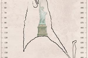 Size of the magma chamber as compared to the size of the Statue of Liberty, New York