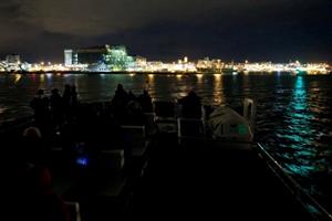 Reykjavík at night from sea